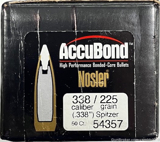 Nosler Accubond 338 Caliber(.338") 225 Grain P/N 54357 50 Ct Sealed Box.-img-0