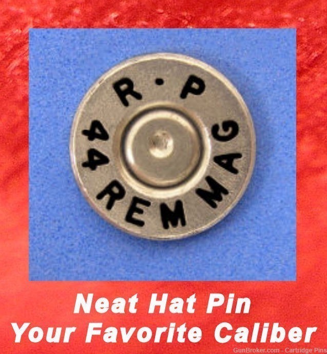 Remington R-P 44 REM MAG Nickel Brass Cartridge Hat Pin Tie Tac Ammo Bullet-img-0