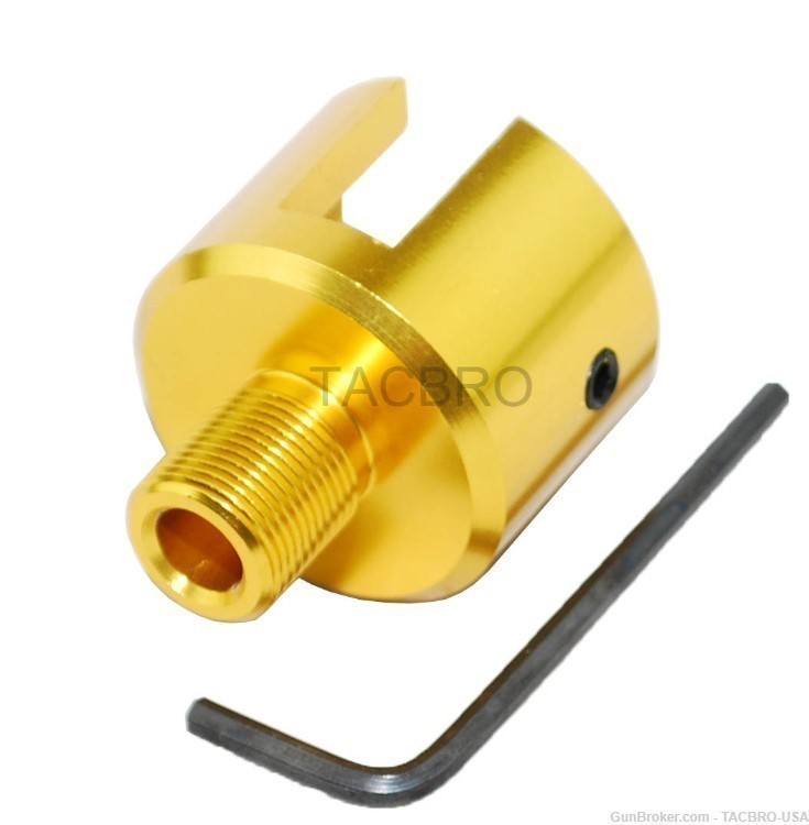 TACBRO Gold Ruger .22 Mark 1,2,3 Bull Barrel 1/2"x28 Muzzle Brake Adapter-img-0