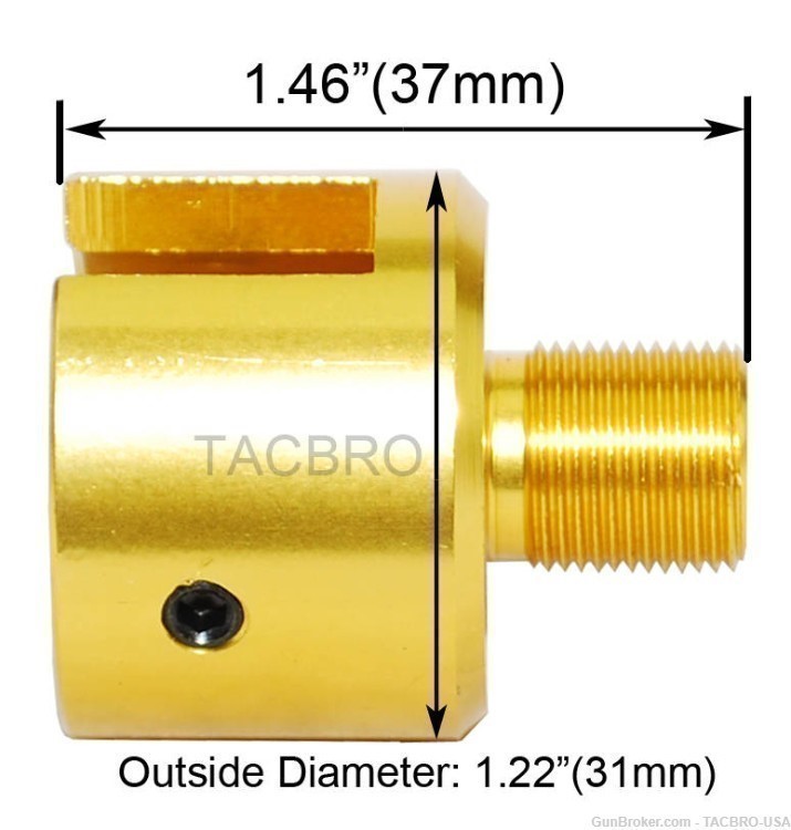 TACBRO Gold Ruger .22 Mark 1,2,3 Bull Barrel 1/2"x28 Muzzle Brake Adapter-img-3