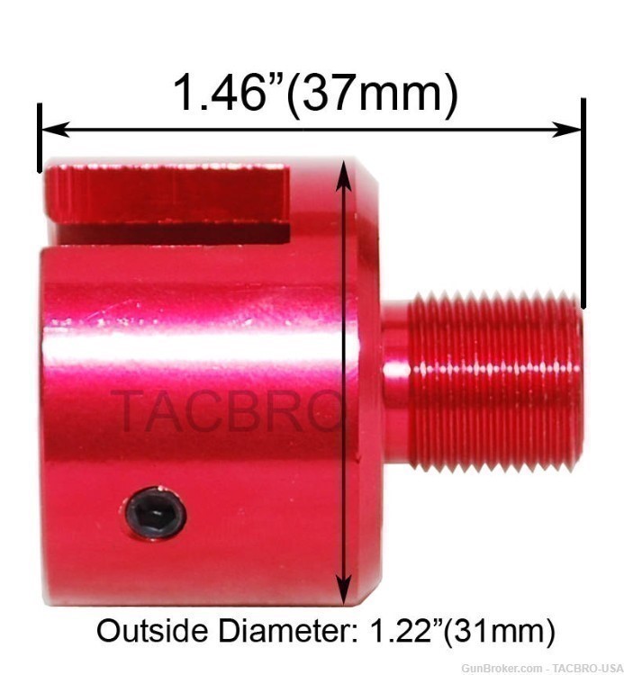 TACBRO Red Ruger .22 Mark 1,2,3 Bull Barrel 1/2"x28 Muzzle Brake Adapter-img-3