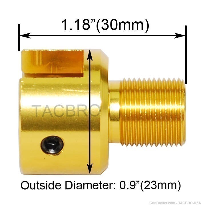 TACBRO Gold Ruger .22 Mark 1,2,3 Tapered 1/2"x28 TPI Muzzle Brake Adapter-img-2