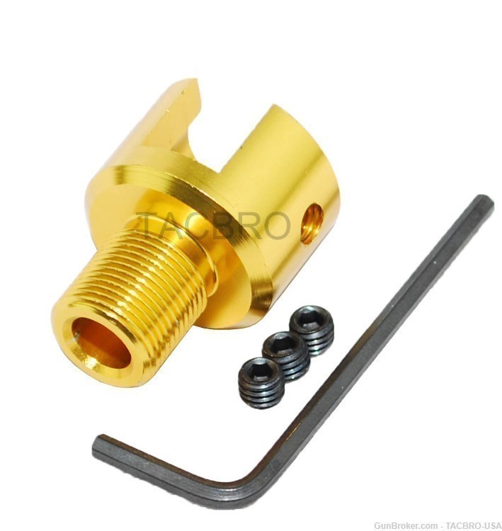 TACBRO Gold Ruger .22 Mark 1,2,3 Tapered 1/2"x28 TPI Muzzle Brake Adapter-img-0