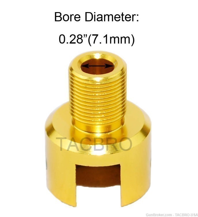 TACBRO Gold Ruger .22 Mark 1,2,3 Tapered 1/2"x28 TPI Muzzle Brake Adapter-img-3