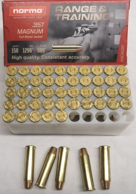 Norma 357 Magnum 158 gr FMJ Range & Training Brass Case 50 Round Box FRESH -img-3
