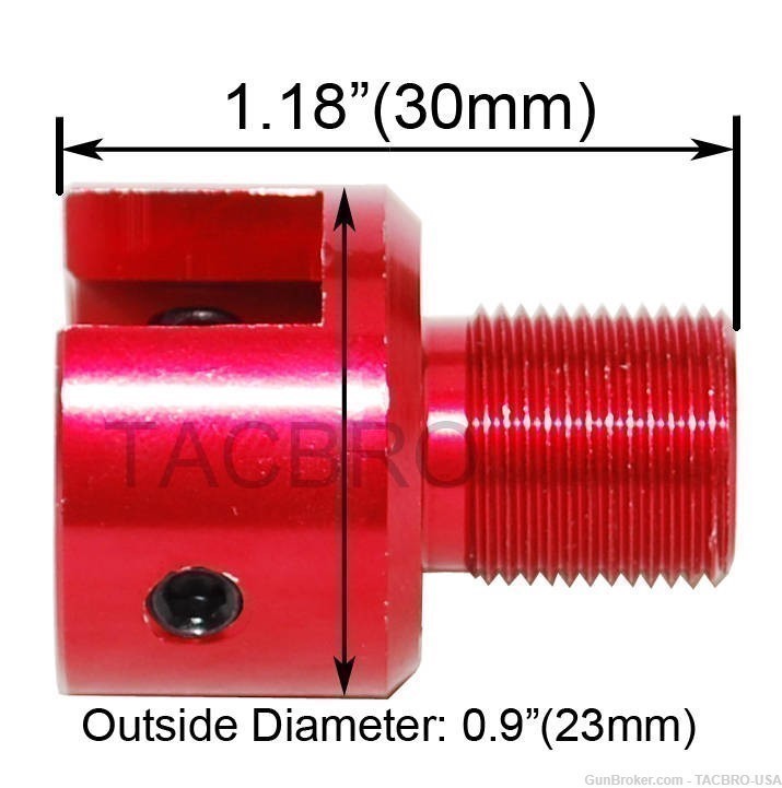 TACBRO Red Ruger .22 Mark 1,2,3 Tapered 1/2"x28 TPI Muzzle Brake Adapter-img-2