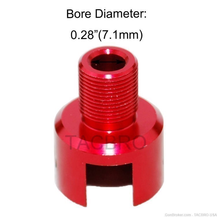 TACBRO Red Ruger .22 Mark 1,2,3 Tapered 1/2"x28 TPI Muzzle Brake Adapter-img-3