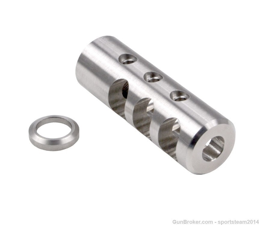 AR-15 1/2x28  Competition Grade Muzzle Brake, Stainless Steel-img-5