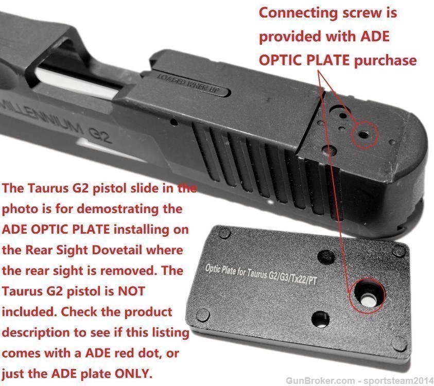 ADE RD3-015 Red Dot+Optic Mount Plate For Taurus PT111 G2,G2C,G3,PT140 tx22-img-13