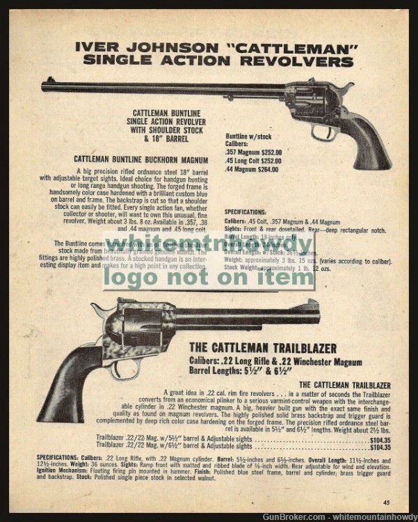 1975 IVER JOHNSON Cattleman Buntline & Trailblazer Revoplver PRINT AD-img-0