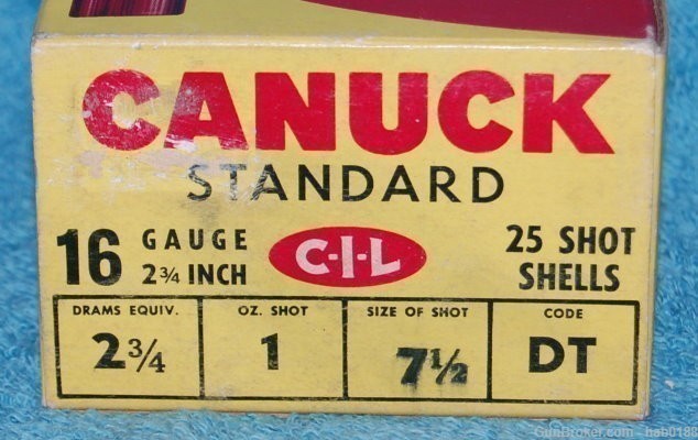 Vintage Full Box of CIL Canuck Standard Load 16 Gauge Shotgun Shells 2 3/4"-img-1