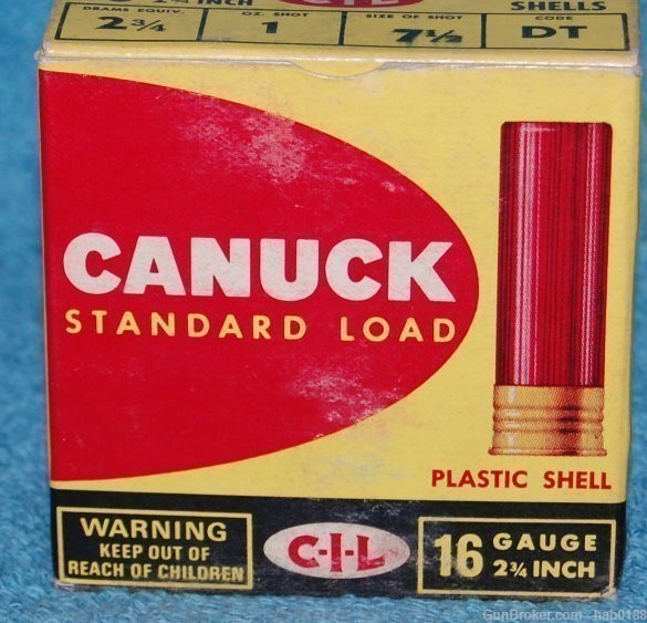 Vintage Full Box of CIL Canuck Standard Load 16 Gauge Shotgun Shells 2 3/4"-img-0
