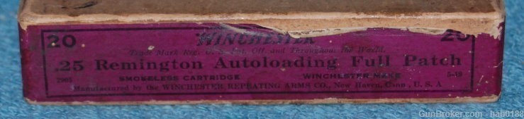 Vintage Full 2 Piece Box Winchester .25 Remington Auto Loading Full Patch-img-1