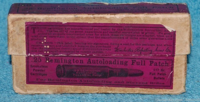 Vintage Full 2 Piece Box Winchester .25 Remington Auto Loading Full Patch-img-0