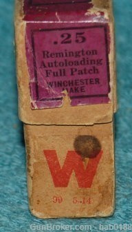 Vintage Full 2 Piece Box Winchester .25 Remington Auto Loading Full Patch-img-2