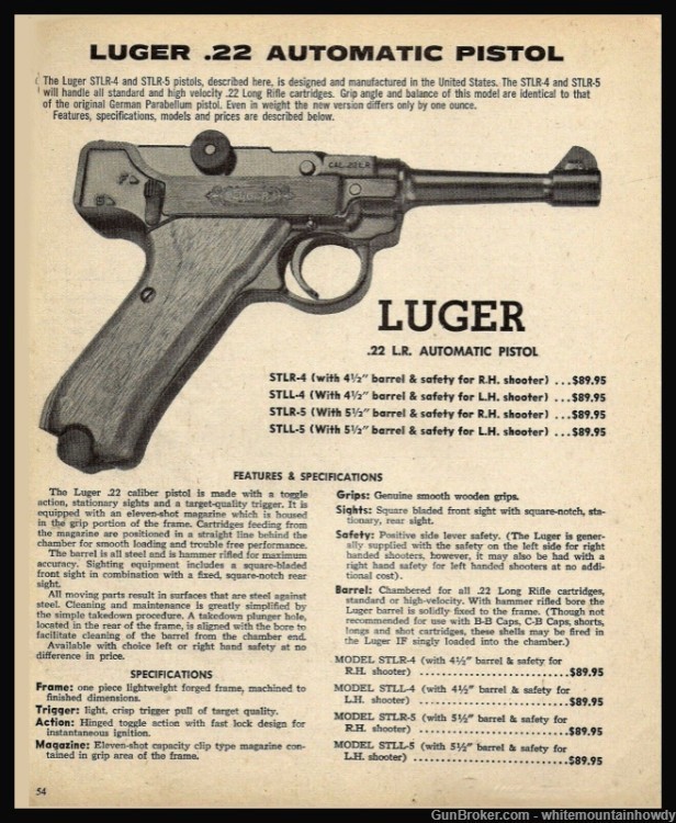 1975 LUGER .22 Automatic Pistol PRINT AD-img-0