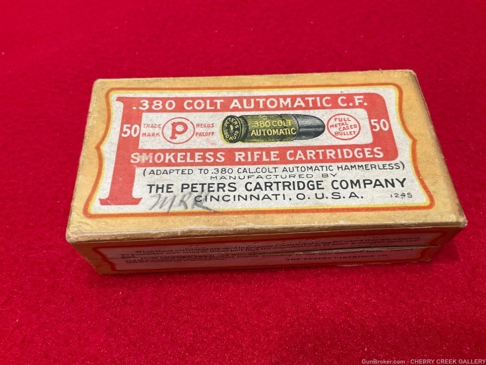 Antique Peters ammunition ammo box 380 colt hammerless pistol 2 piece -img-0