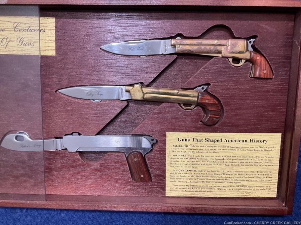 Vintage Parker pocket knife set 3 centuries of guns colt 1911 saa Patton 45-img-5