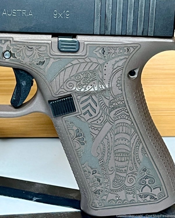 Glock 43X Custom "Vortex Bronze Elephant Engraved" 9mm Luger Pistol-img-2