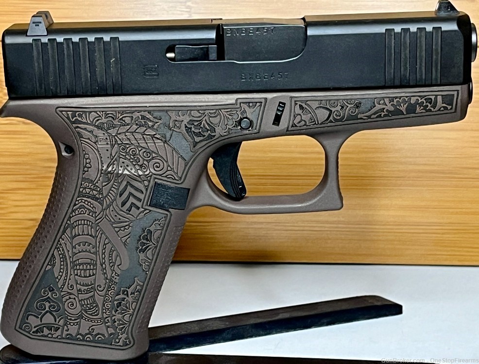 Glock 43X Custom "Vortex Bronze Elephant Engraved" 9mm Luger Pistol-img-1
