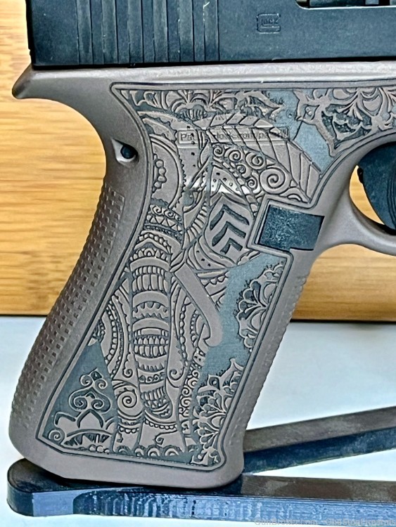 Glock 43X Custom "Vortex Bronze Elephant Engraved" 9mm Luger Pistol-img-3