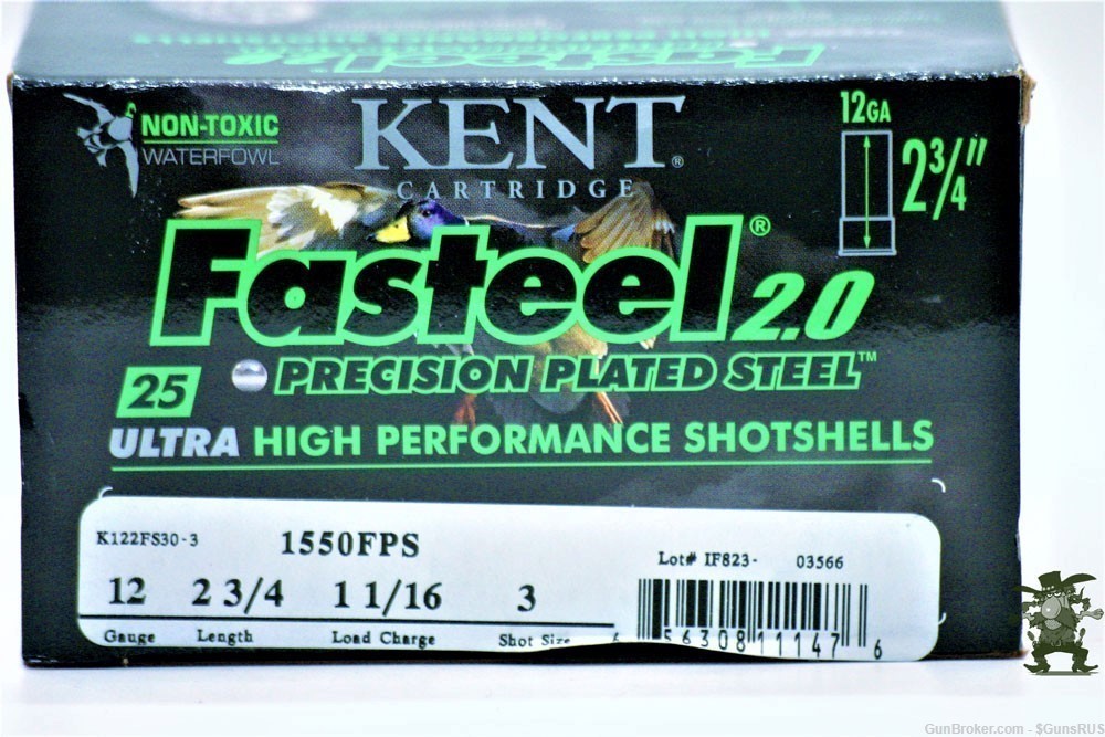 12 GA KENT FastSTEEL2.0 12 Gauge No. 3 Shot 2¾" 1+1/16 Oz 1550 FPS 25 Round-img-3