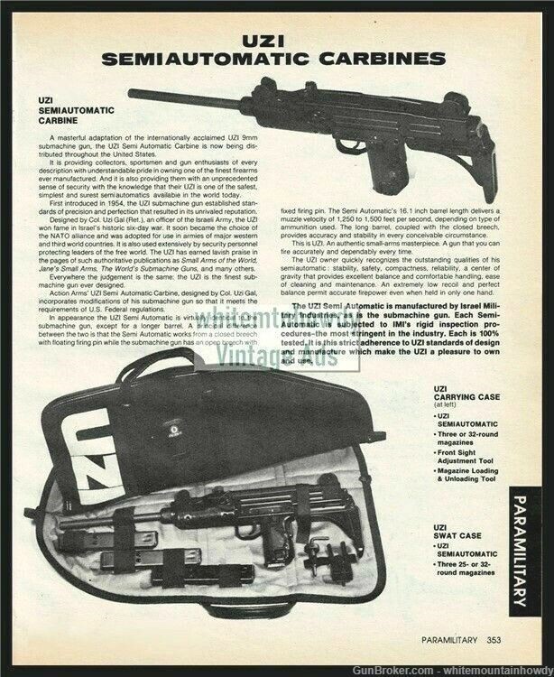 1984 UZI Semi-Automatic Carbine 2-side PRINT AD orig price shown-img-0