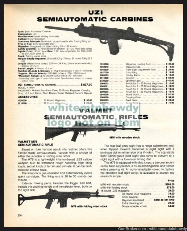 1984 UZI Semi-Automatic Carbine 2-side PRINT AD orig price shown-img-1