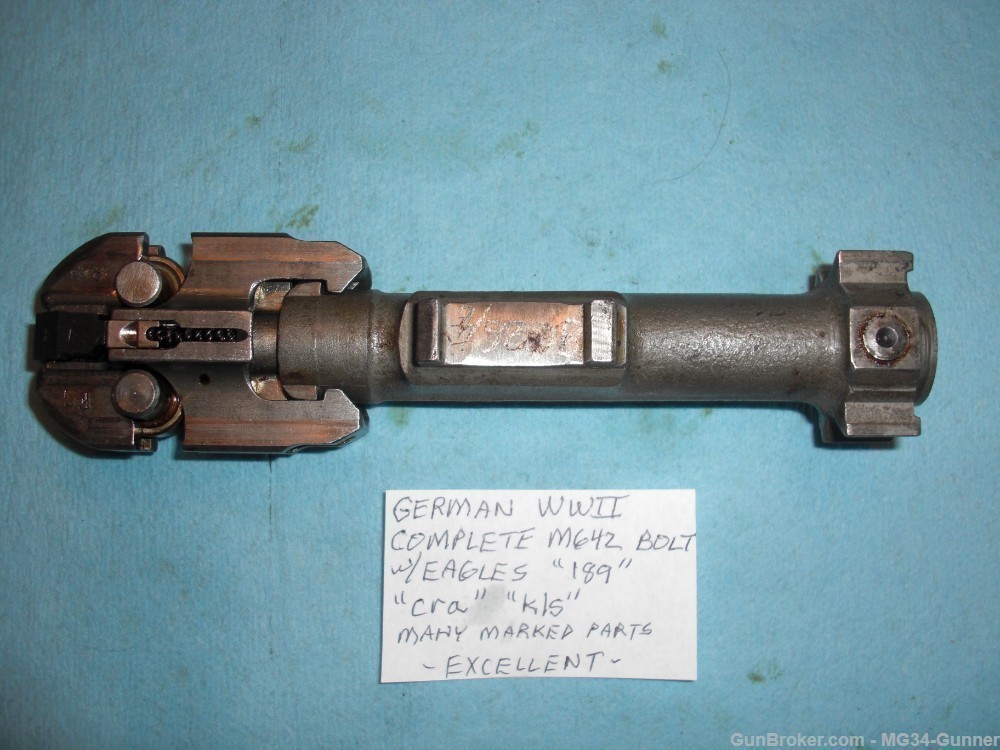 German WWII Complete MG42 Bolt w/ Eagles "kls" "cra" "189" - Near Mint-img-1