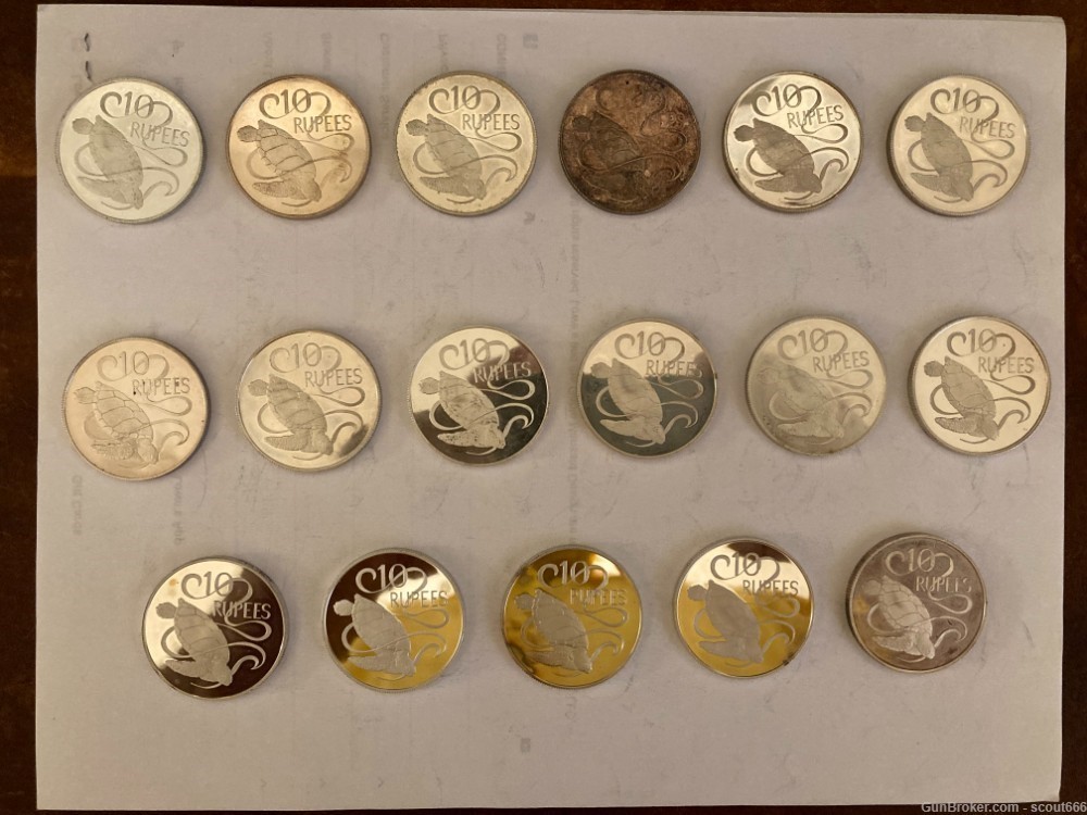Lot of 17 Seychelles 10 Rupee Coins .925 Silver .841 Troy Ounces Silver ea.-img-1