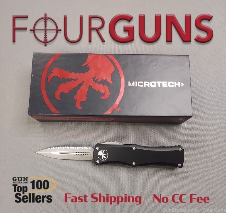 Microtech Hera D/E Auto OTF Serrated Dagger Knife 3" Black (702-12)-img-0