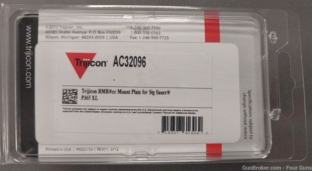 Trijicon RMRcc Mounting Plate Sig Sauer P365XL  AC32096-img-1