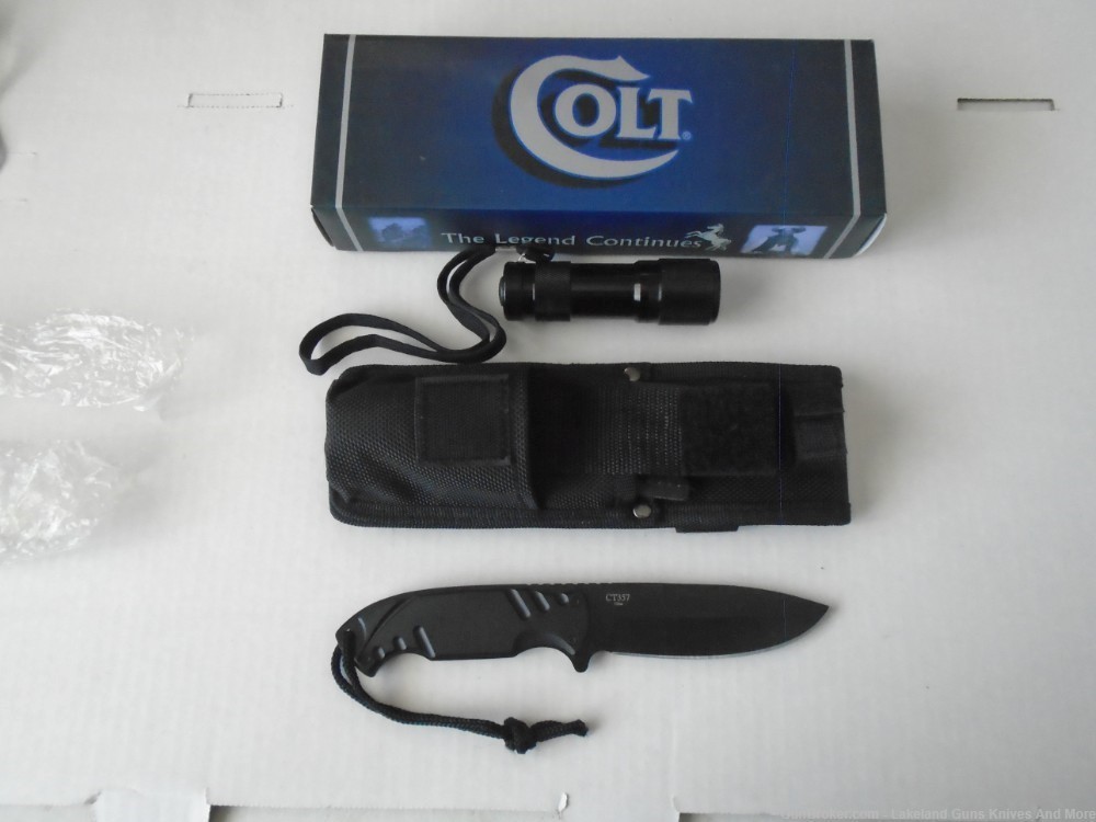 NIB COLT CT357 Tactical Hunting Fixed Blade Knife w Flashlight/Sheath & Box-img-1