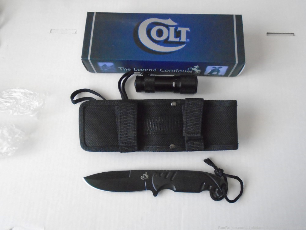 NIB COLT CT357 Tactical Hunting Fixed Blade Knife w Flashlight/Sheath & Box-img-0