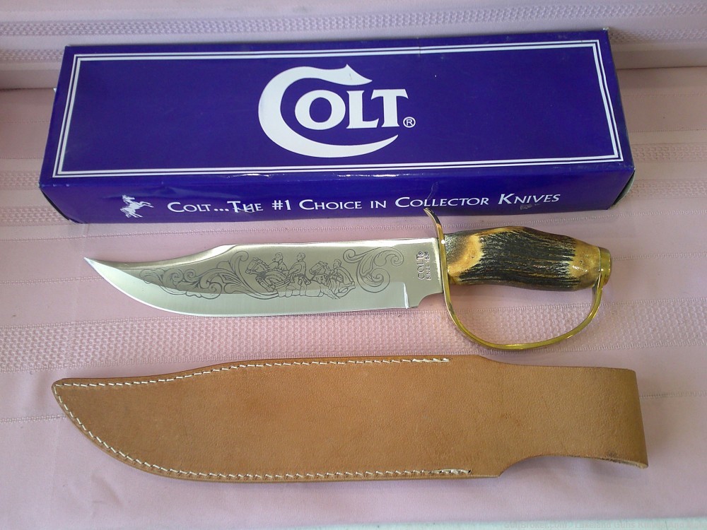 NIB Massive COLT CT801 D GUARD STAG HANDLE ETCHED STONEMOUNTAIN BOWIE Knife-img-4