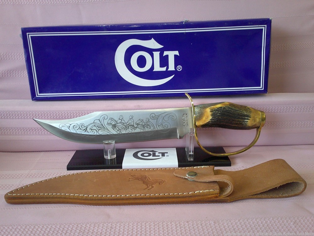 NIB Massive COLT CT801 D GUARD STAG HANDLE ETCHED STONEMOUNTAIN BOWIE Knife-img-2