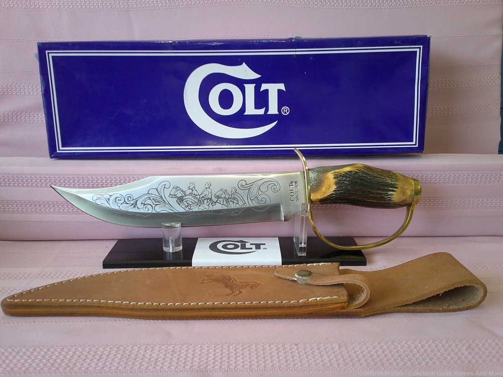NIB Massive COLT CT801 D GUARD STAG HANDLE ETCHED STONEMOUNTAIN BOWIE Knife-img-0
