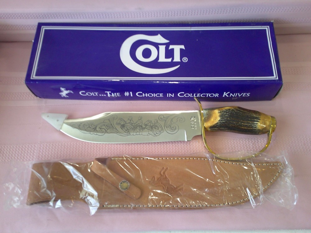 NIB Massive COLT CT801 D GUARD STAG HANDLE ETCHED STONEMOUNTAIN BOWIE Knife-img-14