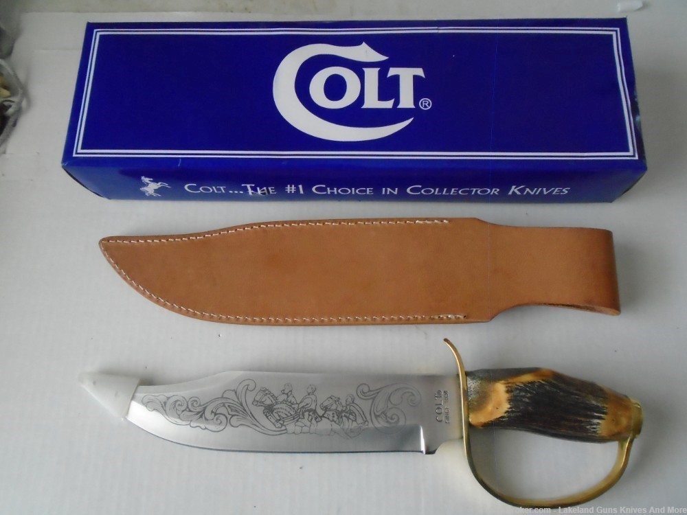 NIB Massive COLT CT801 D GUARD STAG HANDLE ETCHED STONEMOUNTAIN BOWIE Knife-img-23