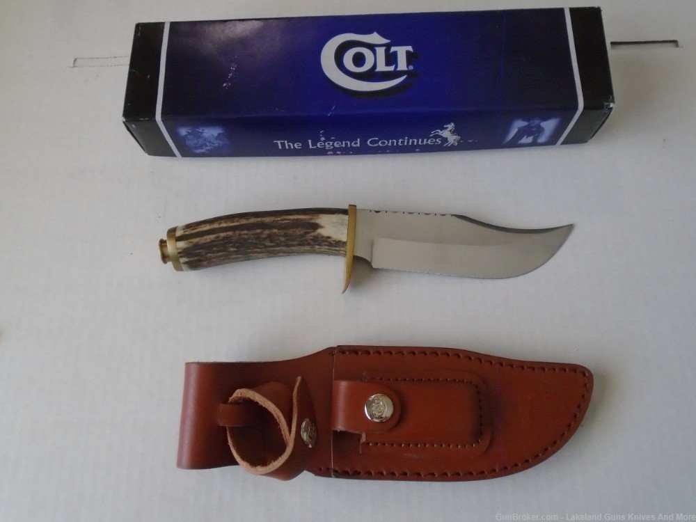 NIB COLT CT30645 Genuine Stag Antler Colt 45 Hunter Knife w/Sheath in box!-img-0