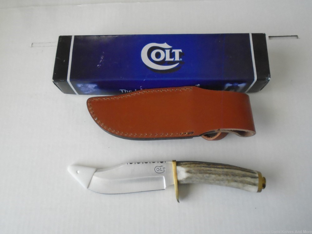 NIB COLT CT30645 Genuine Stag Antler Colt 45 Hunter Knife w/Sheath in box!-img-3