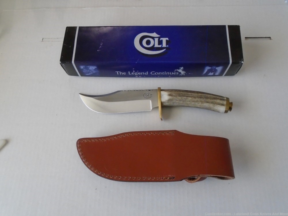 NIB COLT CT30645 Genuine Stag Antler Colt 45 Hunter Knife w/Sheath in box!-img-1