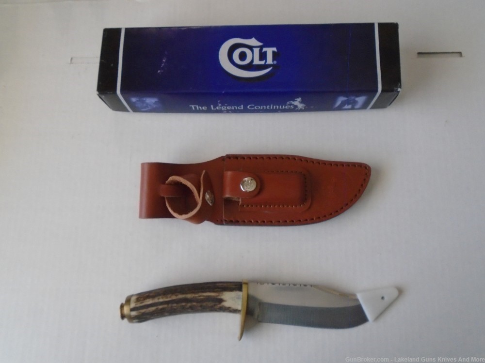 NIB COLT CT30645 Genuine Stag Antler Colt 45 Hunter Knife w/Sheath in box!-img-2