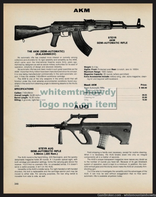 1984 STEYR AKM Seni-Auto Kalashnnikov STEYR AUG 5.56mm Rifle PRINT AD-img-0