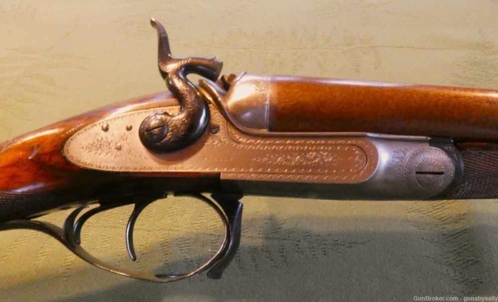 Gorgeous & Unique Engraved Purdey Thumb Opener 1863 14 Bore Hammer Double-img-19