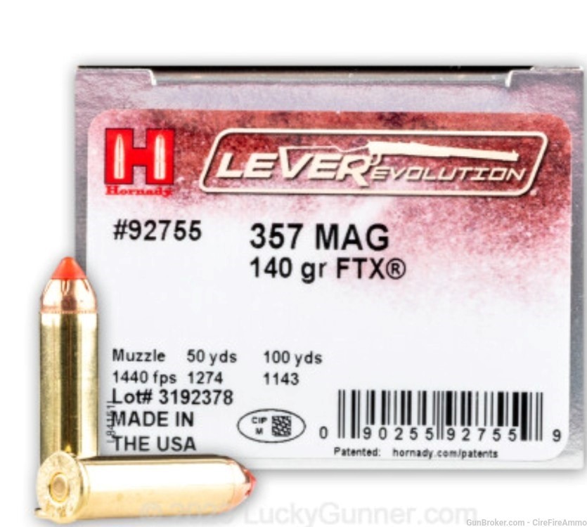 Hornady LEVERevolution Ammunition - 357 Magnum - 140 Grain FTX - 25 Rounds -img-1