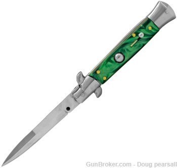 Italian Style 9" Stiletto Green Swirl Automatic Knife-img-0