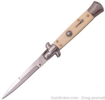 Italian Style 9" Stiletto Faux Ivory Automatic Knife-img-0