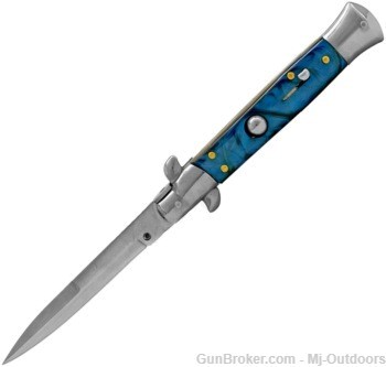 Italian Style 9" Stiletto Blue Swirl Automatic Knife-img-0