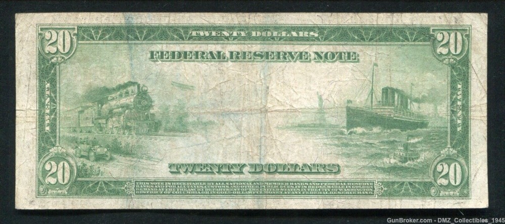1914 US $20 Federal Reserve Note Money Currency-img-1
